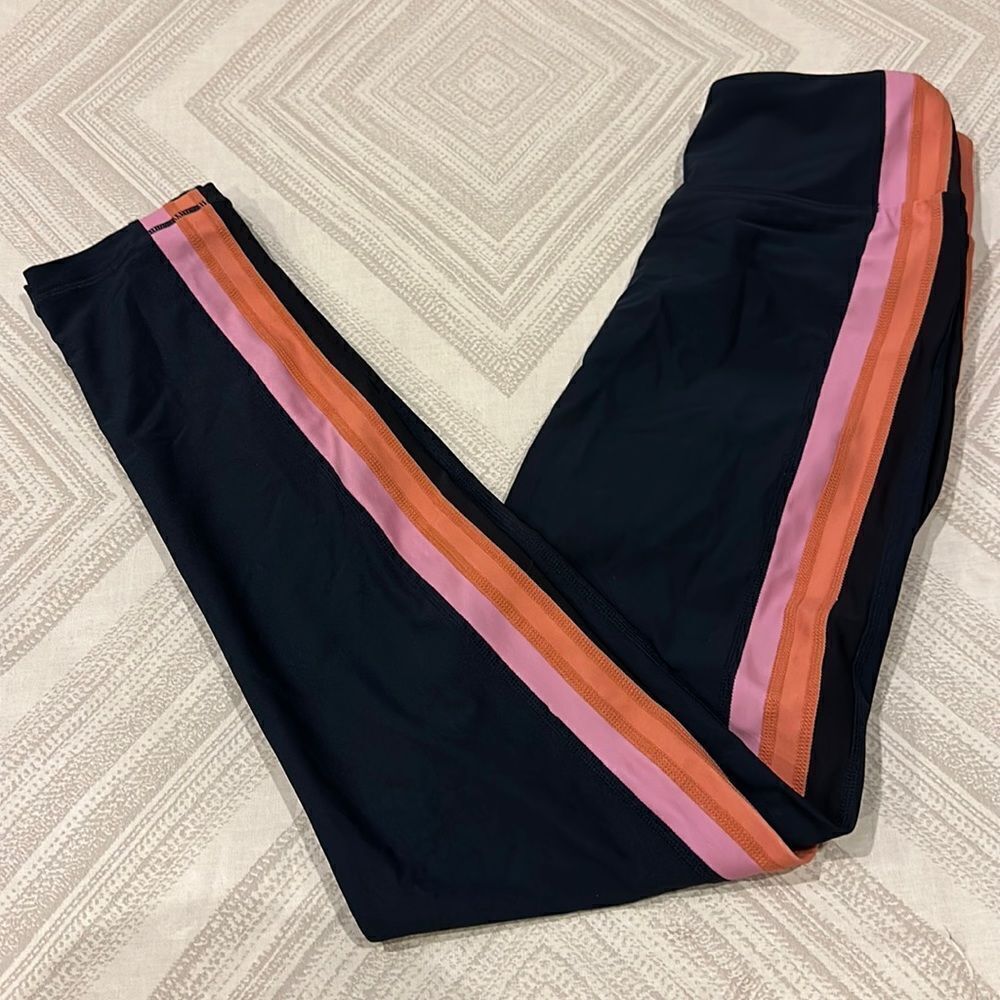 The Upside Women’s Jewel Color Block Midi Indigo with Side Stripes Leggings